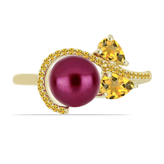 Goldplattierter Silberring mit lilafarbener Süßwasserperle und Zitrin aus dem Ural
