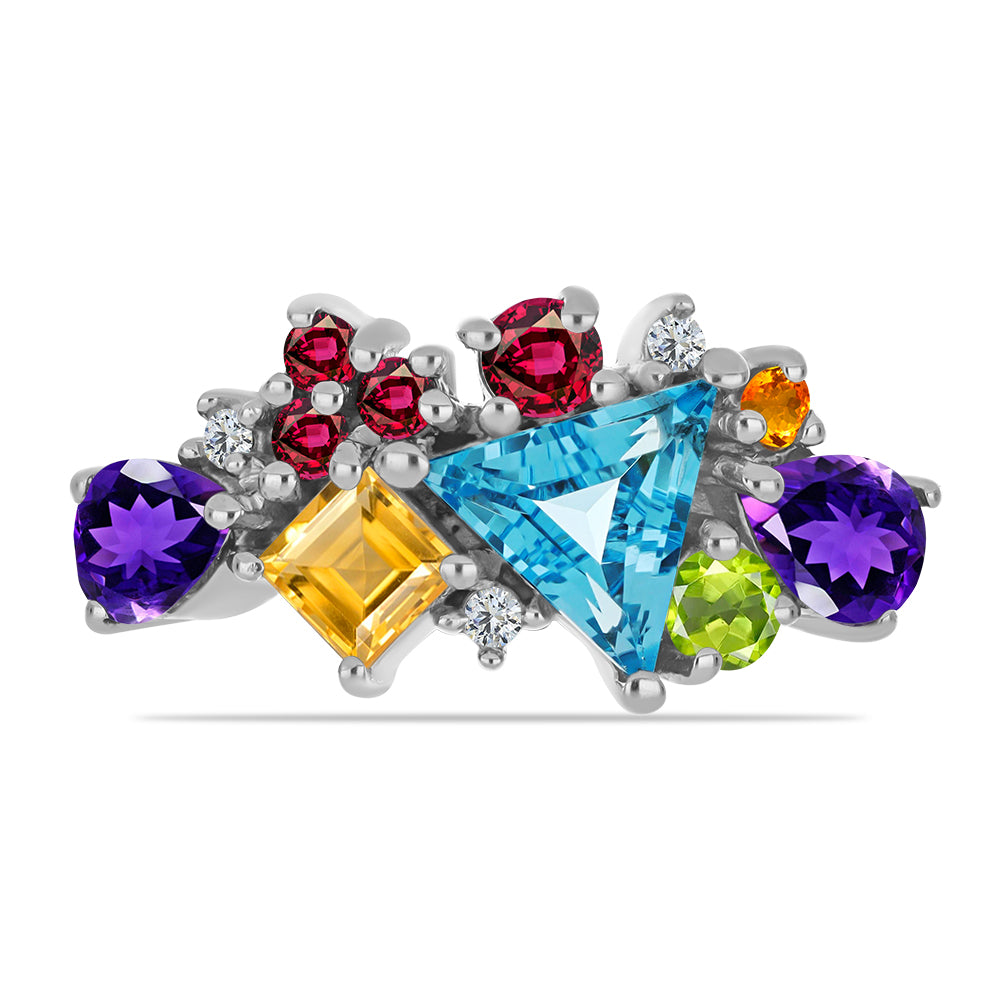 Silberring mit marokkanischem Amethyst und goldfarbenem Rio Zitrin