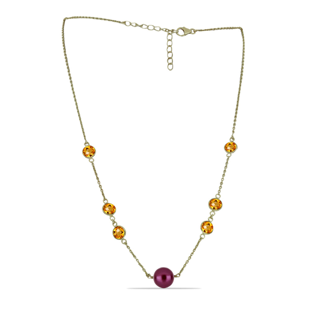 Goldplattierte Silberhalskette mit lilafarbener Süßwasserperle und Zitrin aus dem Ural