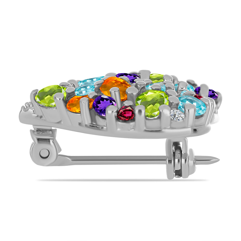 Silberbrosche mit marokkanischem Amethyst und goldfarbenem Rio Zitrin