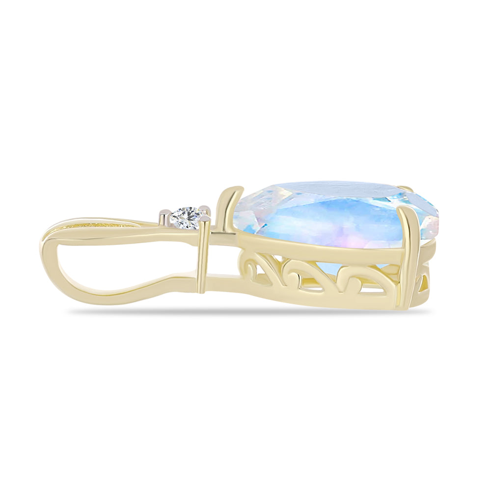 Goldplattierter Silberanhänger mit Regenbogenmondstein und weißem Topas