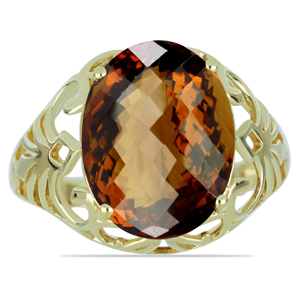 Goldplattierter Silberring mit Cognac-Quarz 1