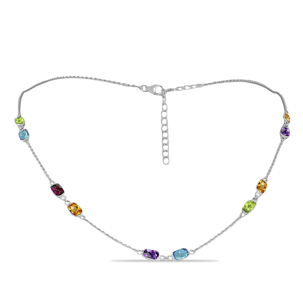 Silberhalskette mit marokkanischem Amethyst und Peridot aus Changbai