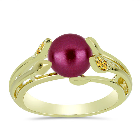 Goldplattierter Silberring mit lilafarbener Süßwasserperle und Zitrin aus dem Ural