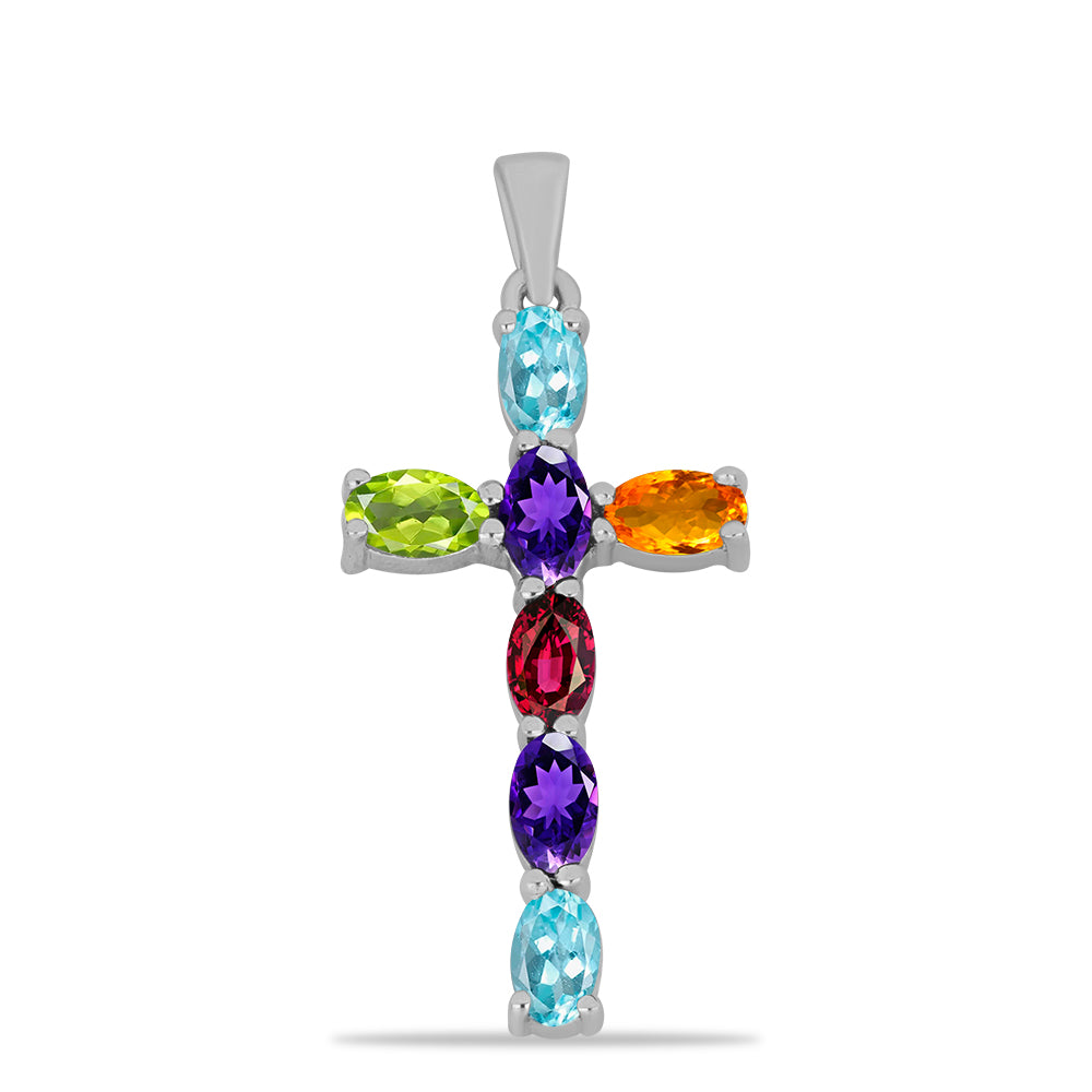 Silberanhänger mit marokkanischem Amethyst und Peridot aus Changbai