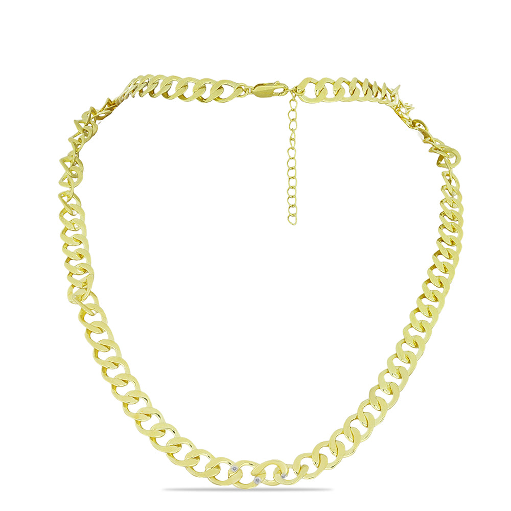 Goldplattierte Silberhalskette mit weißem Diamant