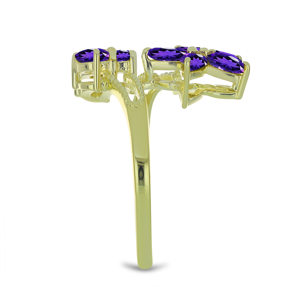 Goldplattierter Silberring mit marokkanischem Amethyst und weißem Topas