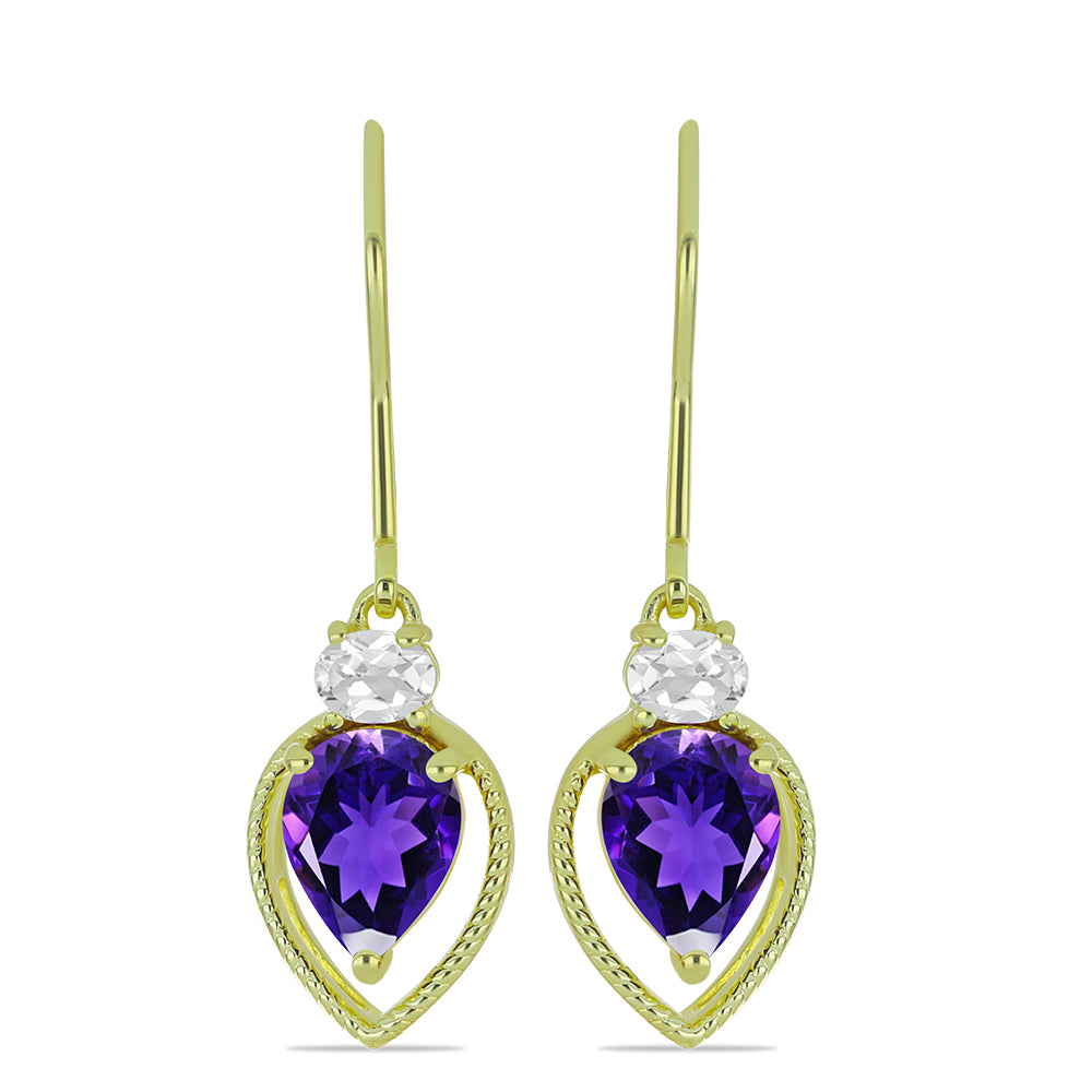 Goldplattierte Silberohrringe mit marokkanischem Amethyst und weißem Topas