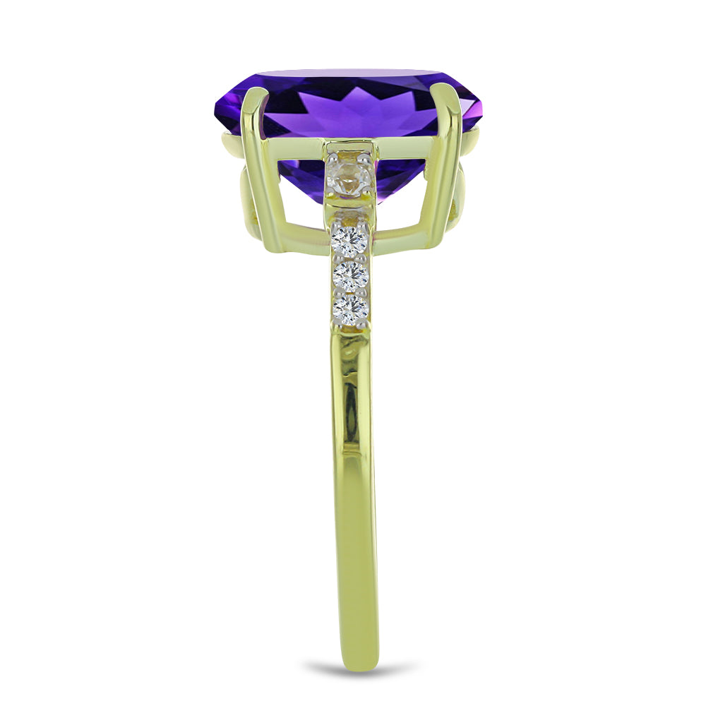 Goldplattierter Silberring mit marokkanischem Amethyst und weißem Topas