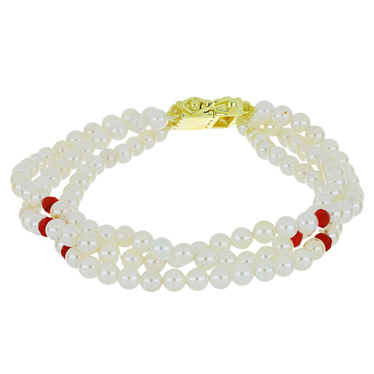 Goldplattiertes Silberarmband mit weißer Süßwasserperle und Rubin aus Madagaskar