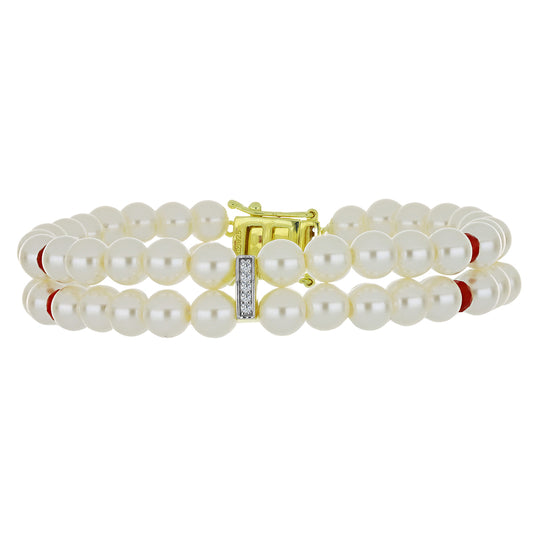 Goldplattiertes Silberarmband mit weißer Süßwasserperle und Rubin aus Madagaskar