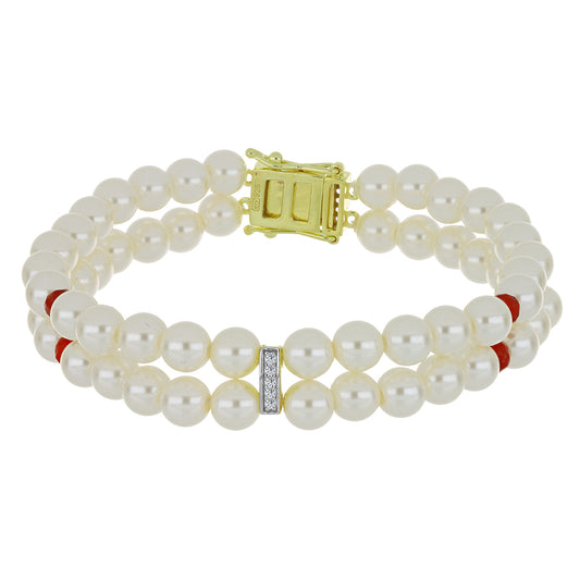 Goldplattiertes Silberarmband mit weißer Süßwasserperle und Rubin aus Madagaskar