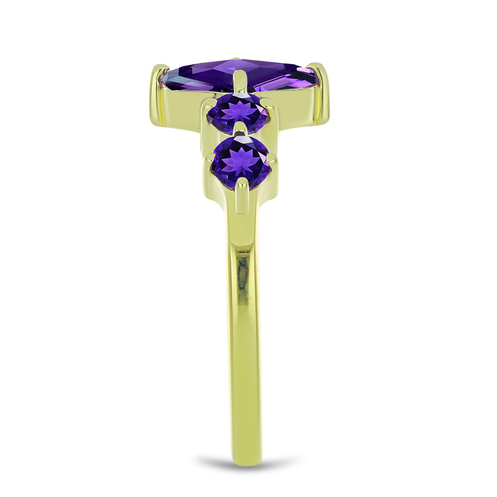 Goldplattierter Silberring mit marokkanischem Amethyst und weißem Topas