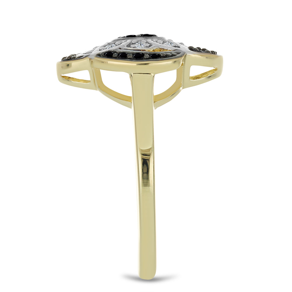 Goldplattierter Silberring mit schwarzem Spinell und weißem Topas