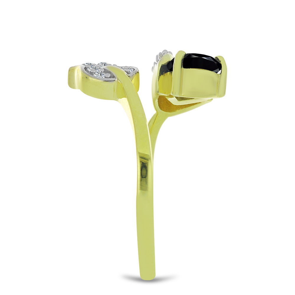 Goldplattierter Silberring mit schwarzem Spinell und weißem Topas