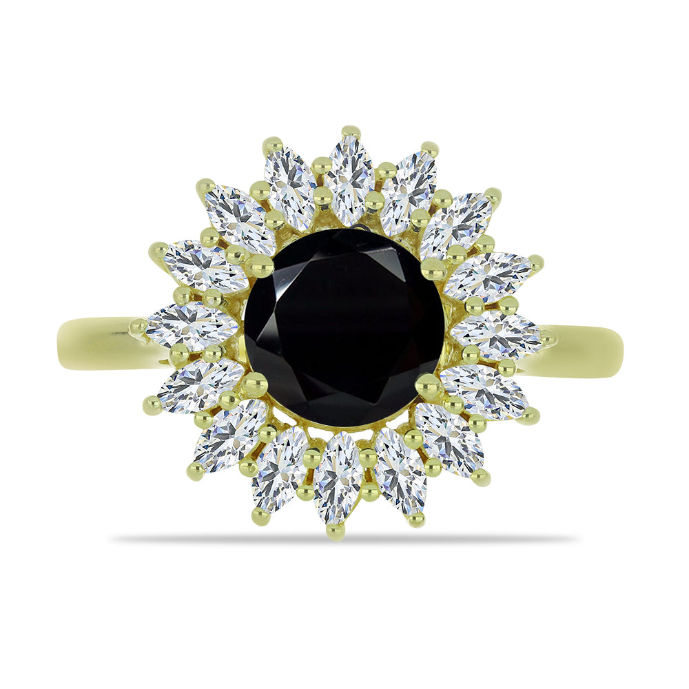 Goldplattierter Silberring mit schwarzem Spinell und weißem Topas