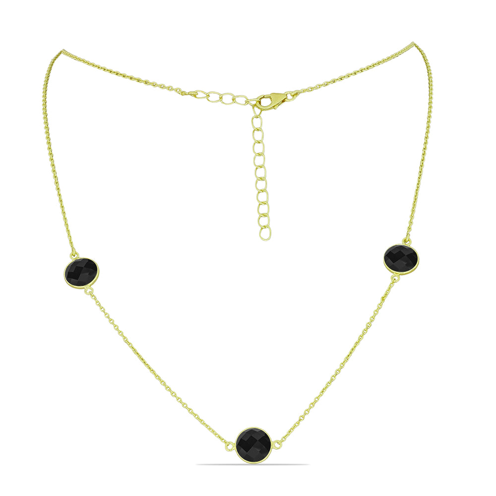 Goldplattierte Silberhalskette mit schwarzem Spinell