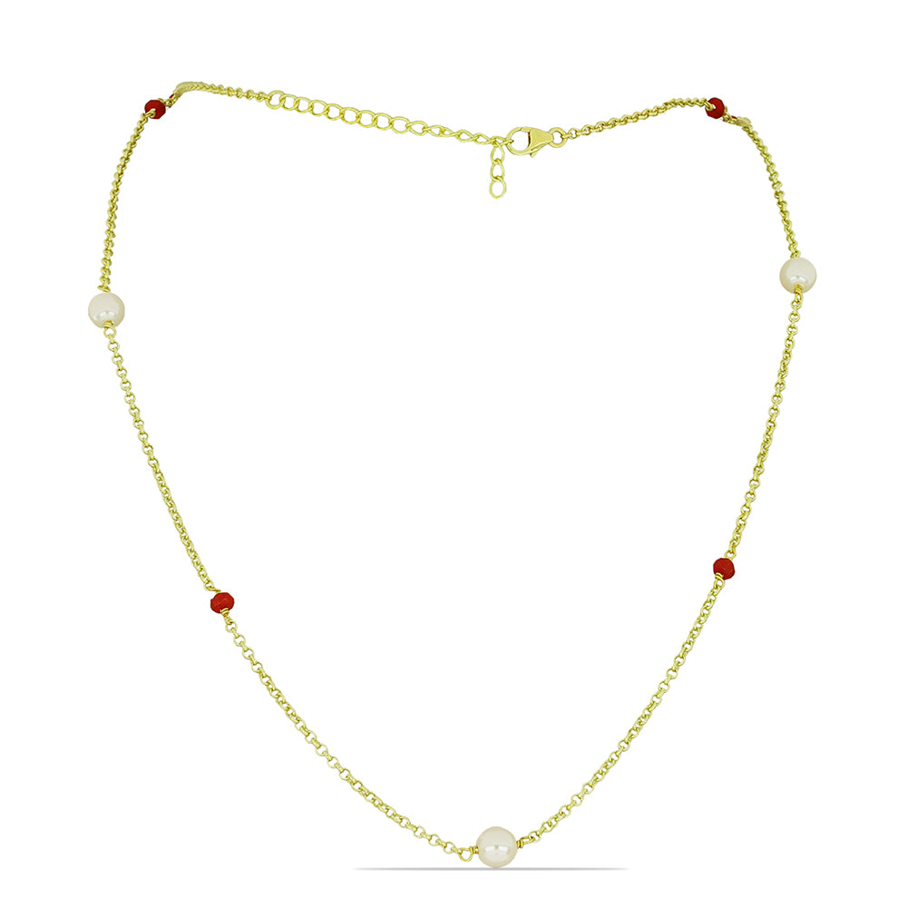 Goldplattierte Silberhalskette mit weißer Süßwasserperle und Rubin aus Madagaskar