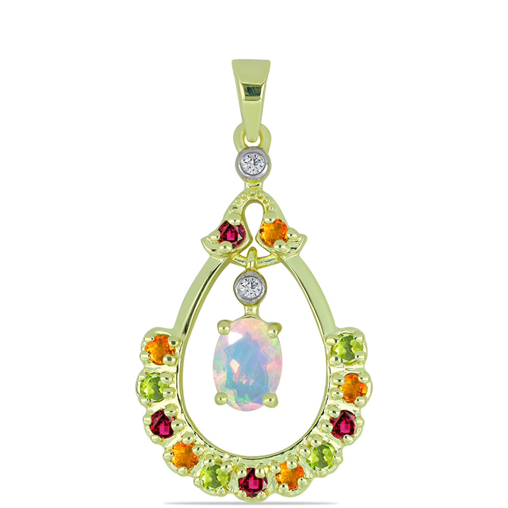 Goldplattierter Silberanhänger mit Welo-Opal und Chakra Turmalin