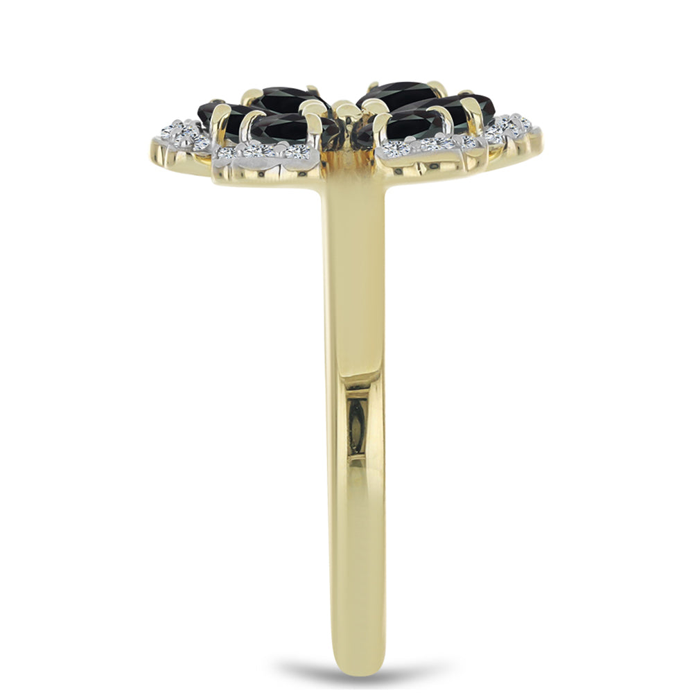 Goldplattierter Silberring mit Obsidian und weißem Topas