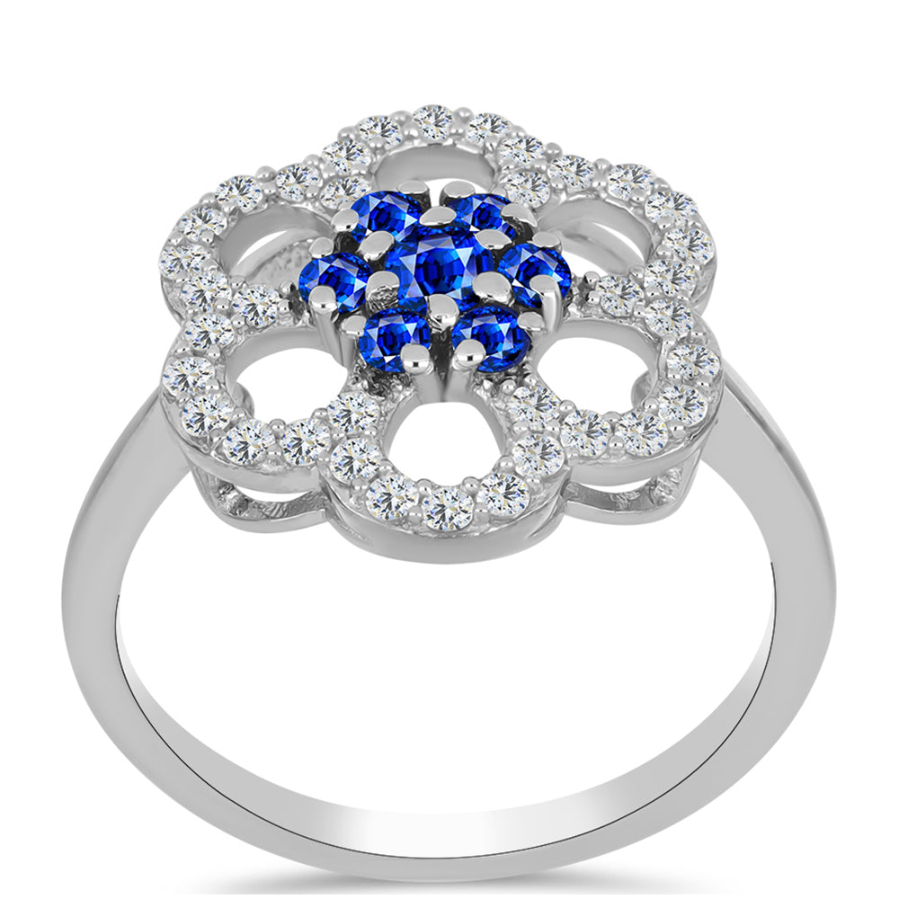 Silberring mit australischem blauem Saphir und weißem Topas