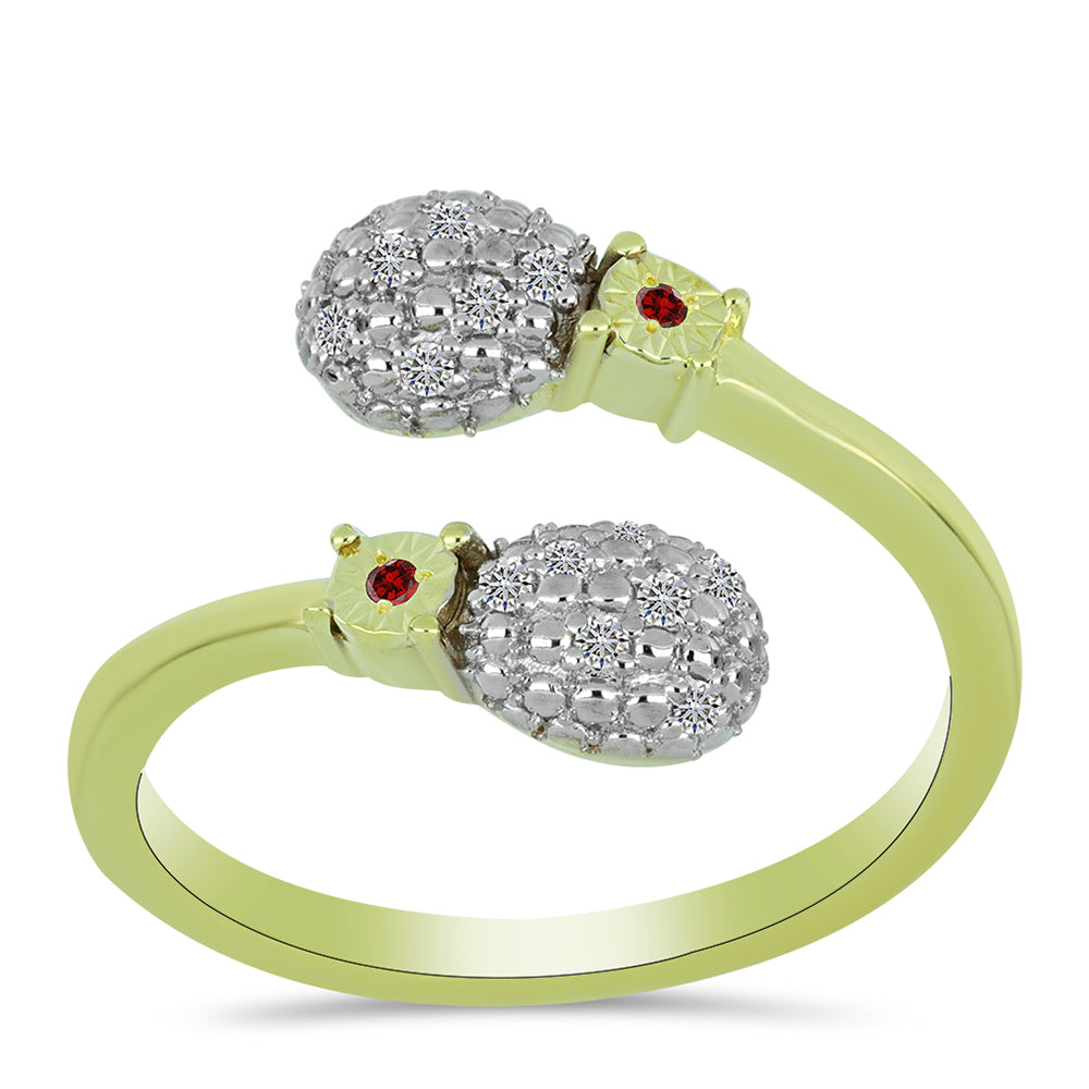 Goldplattierter Silberring mit rotem Diamant und weißem Diamant