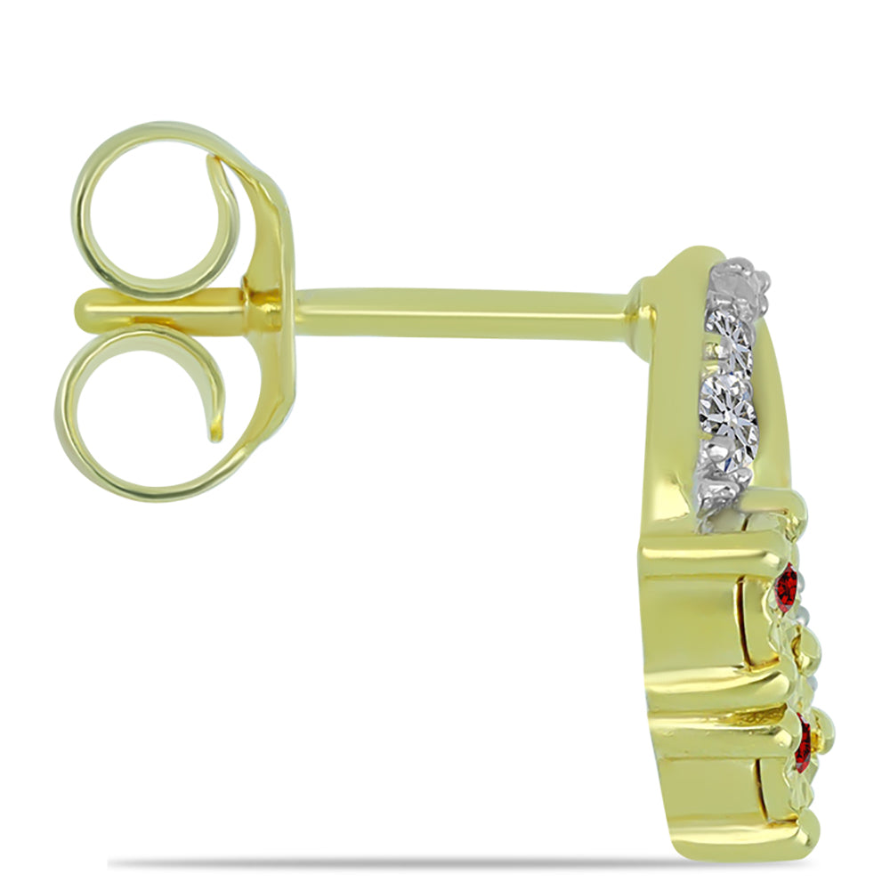 Goldplattierte Silberohrringe mit rotem Diamant und weißem Diamant