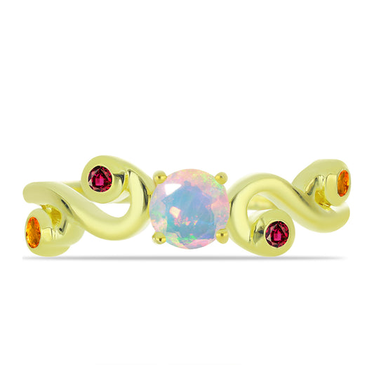Goldplattierter Silberring mit Welo-Opal und Chakra Turmalin