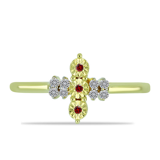 Goldplattierter Silberring mit rotem Diamant und weißem Diamant