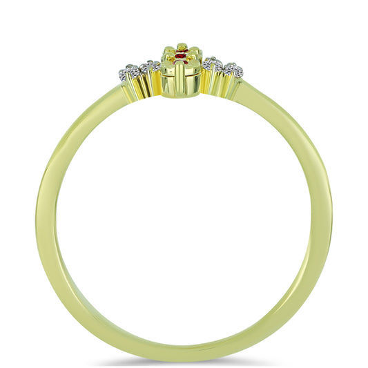 Goldplattierter Silberring mit rotem Diamant und weißem Diamant