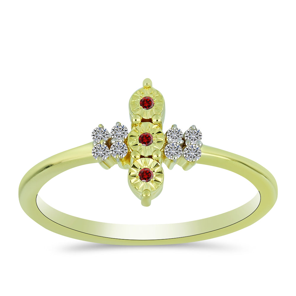 Goldplattierter Silberring mit rotem Diamant und weißem Diamant