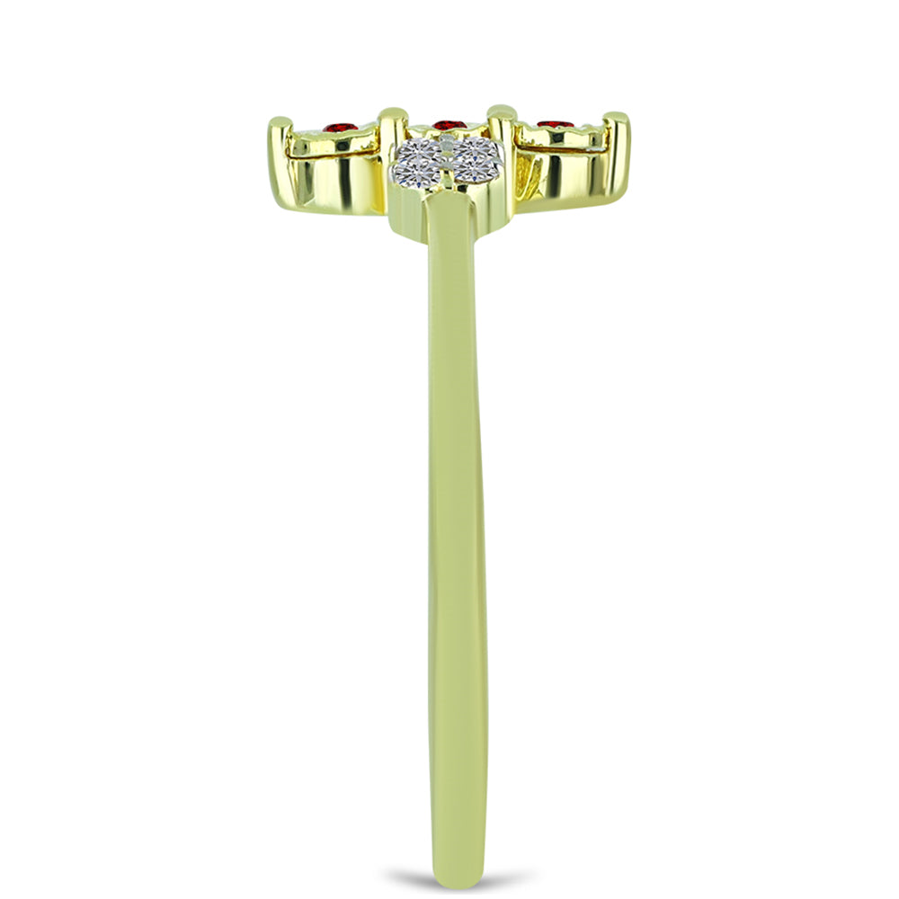 Goldplattierter Silberring mit rotem Diamant und weißem Diamant