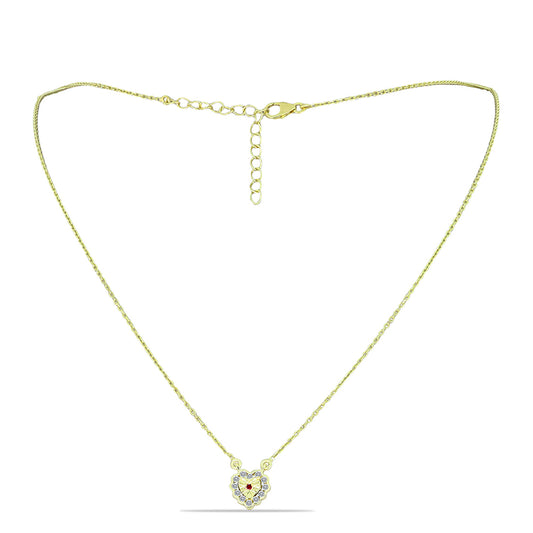 Goldplattierte Silberhalskette mit rotem Diamant und weißem Diamant