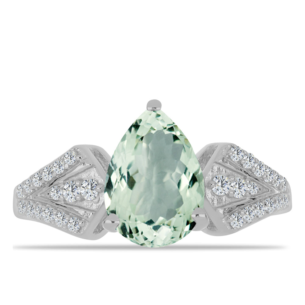 Silberring mit grünem Amethyst und weißem Topas
