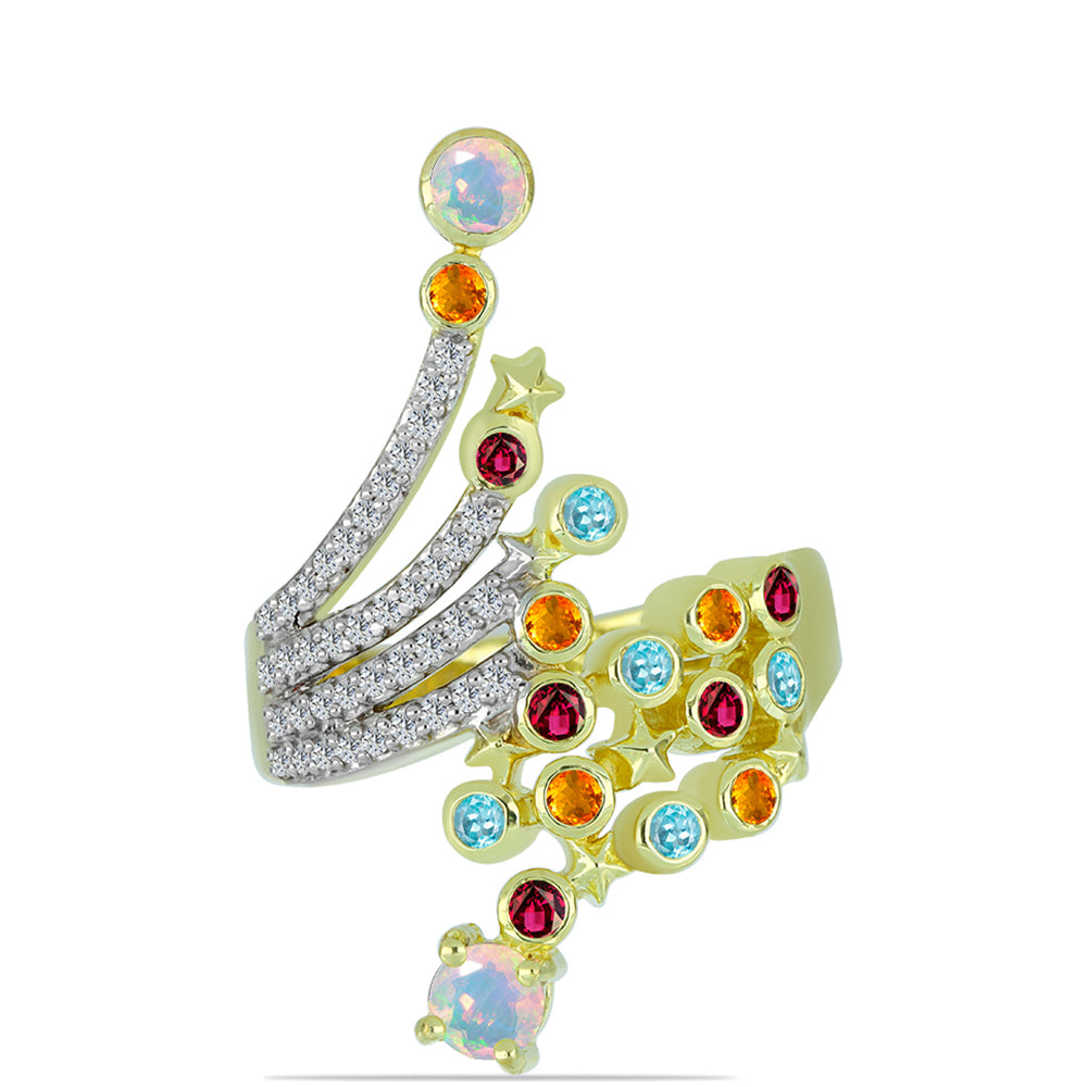 Goldplattierter Silberring mit Welo-Opal und Chakra Turmalin