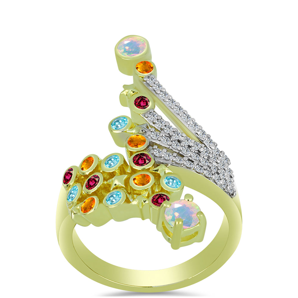 Goldplattierter Silberring mit Welo-Opal und Chakra Turmalin
