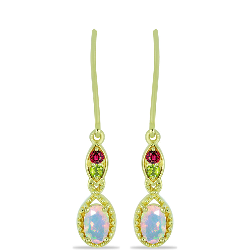 Goldplattierte Silberohrringe mit Welo-Opal und Chakra Turmalin