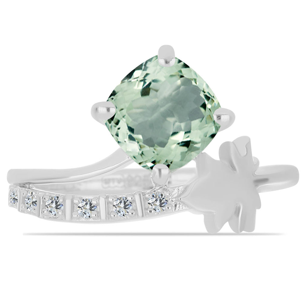 Silberring mit grünem Amethyst und weißem Topas