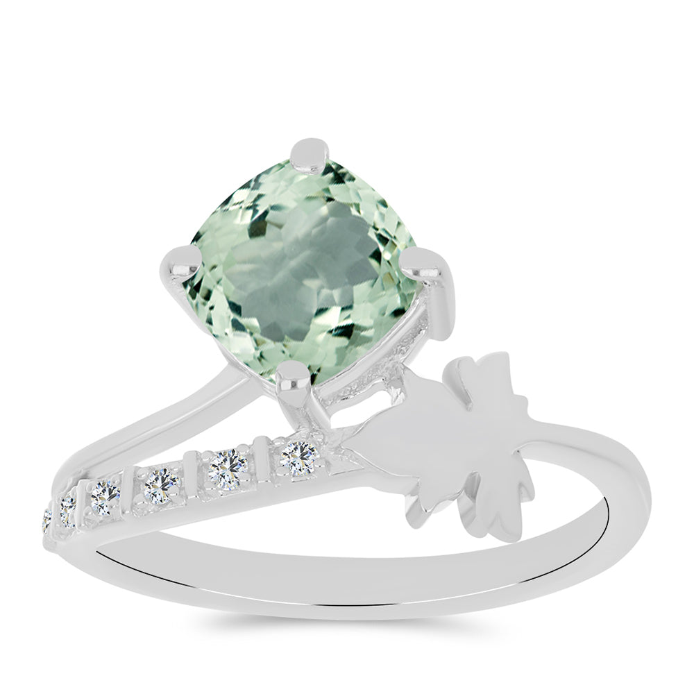 Silberring mit grünem Amethyst und weißem Topas