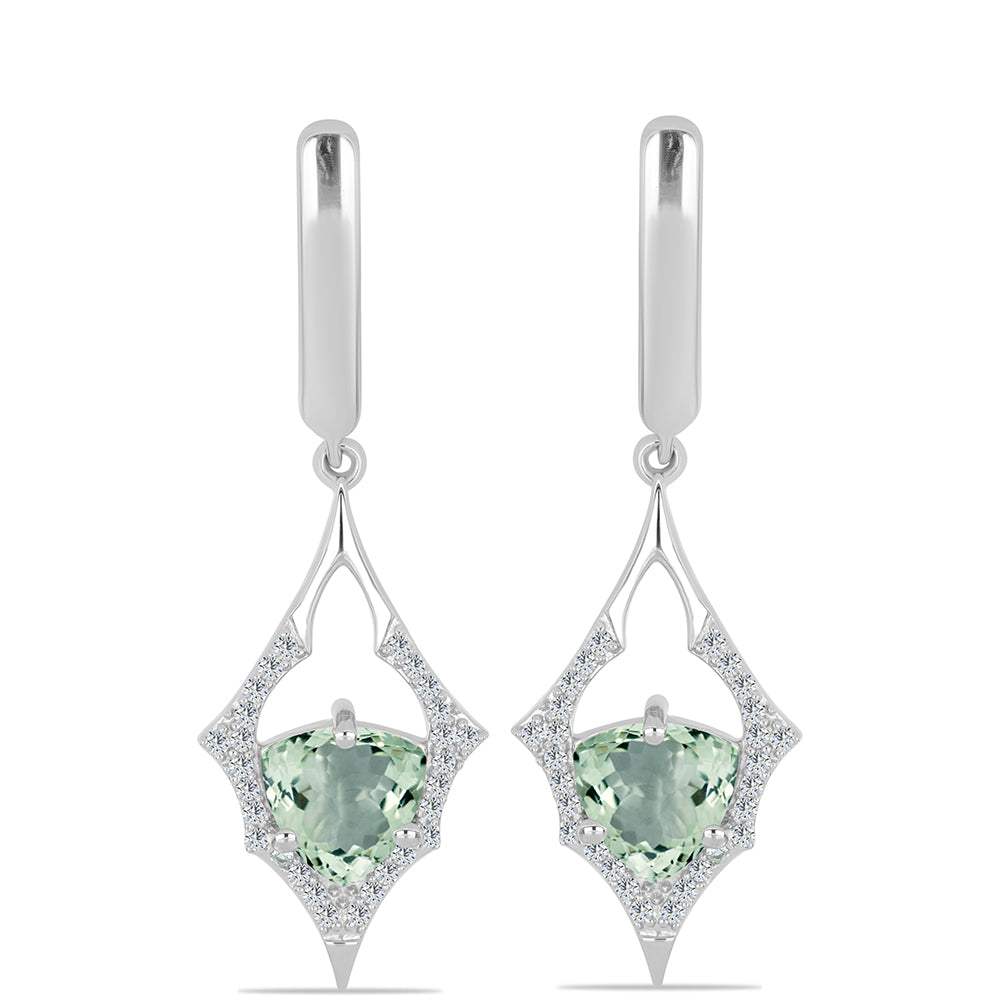 Silberohrringe mit grünem Amethyst und weißem Topas