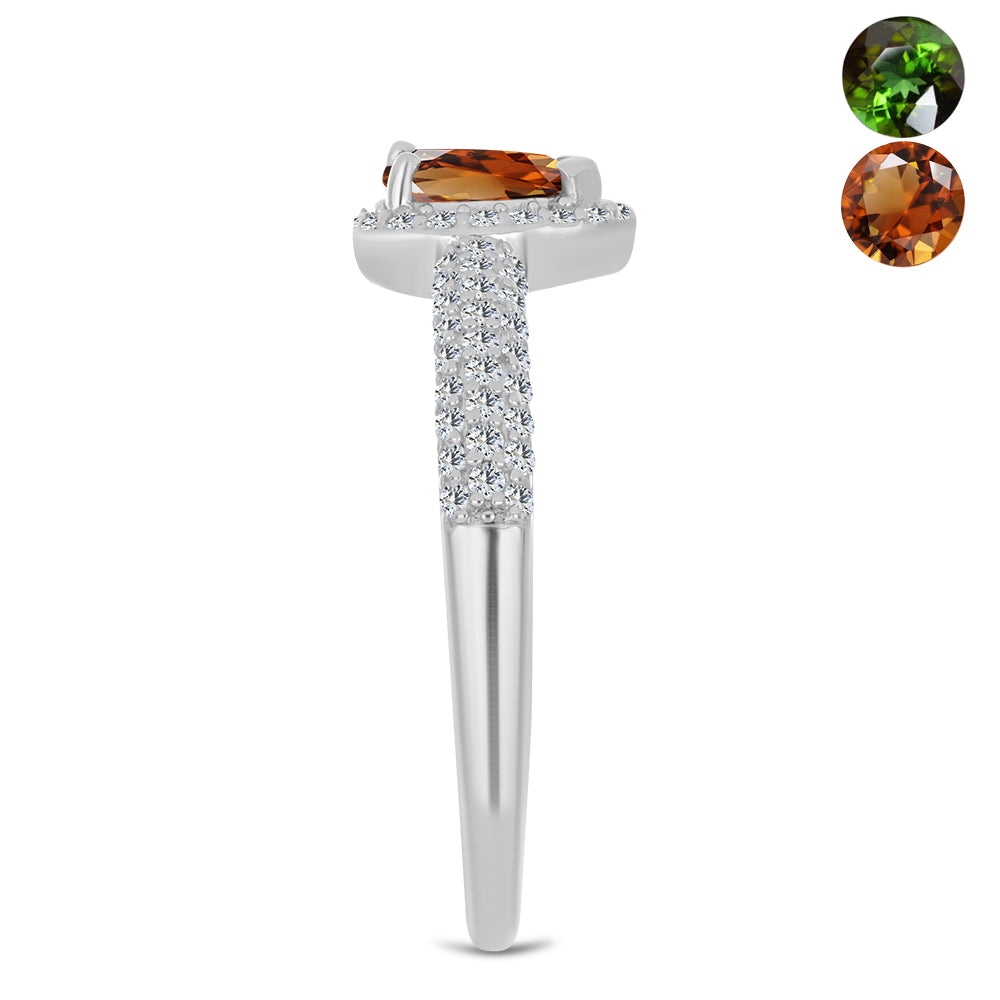 Silberring mit zertifiziertem laborgezüchteten Zultanit aus Anatolien und weißem Topas