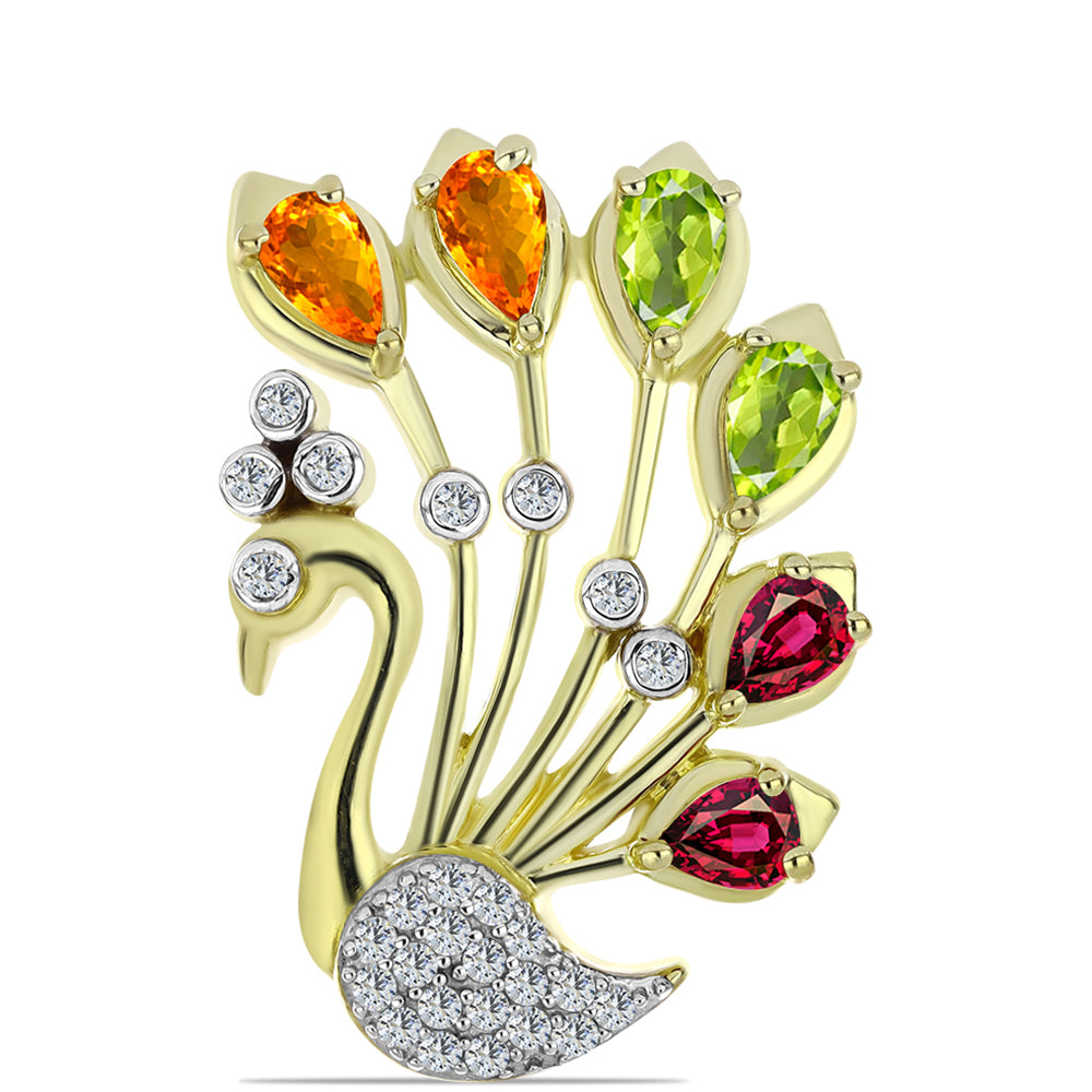 Goldplattierte Silberbrosche mit Chakra Turmalin und weißem Topas
