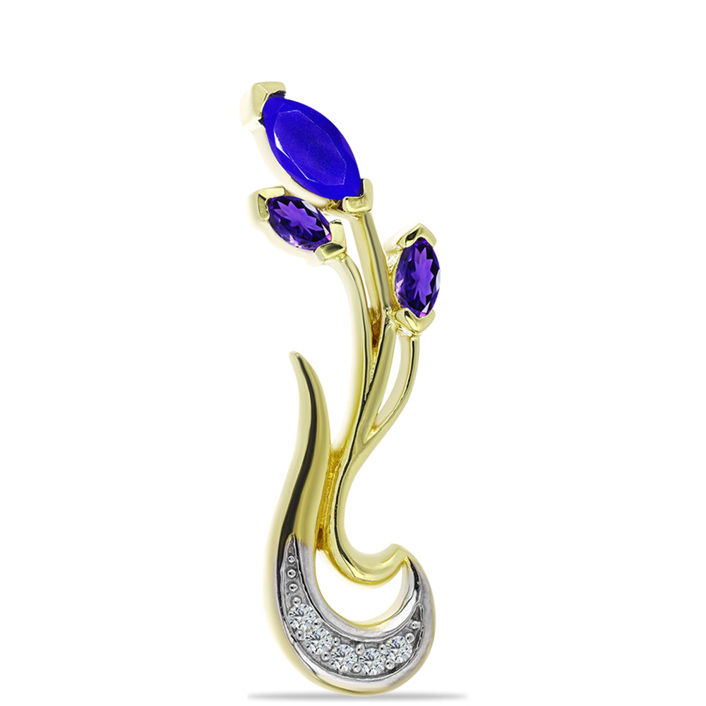 Goldplattierte Silberbrosche mit blauem Achat und marokkanischem Amethyst 1