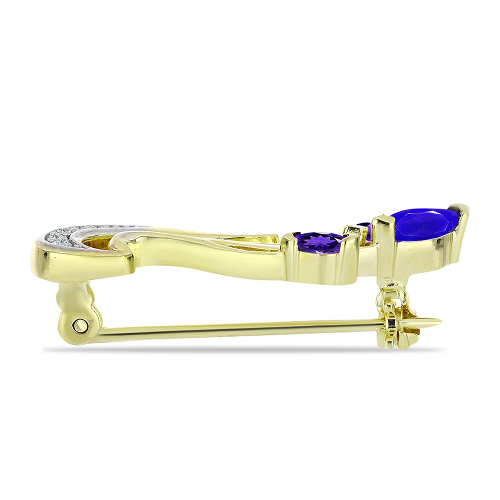 Goldplattierte Silberbrosche mit blauem Achat und marokkanischem Amethyst 2