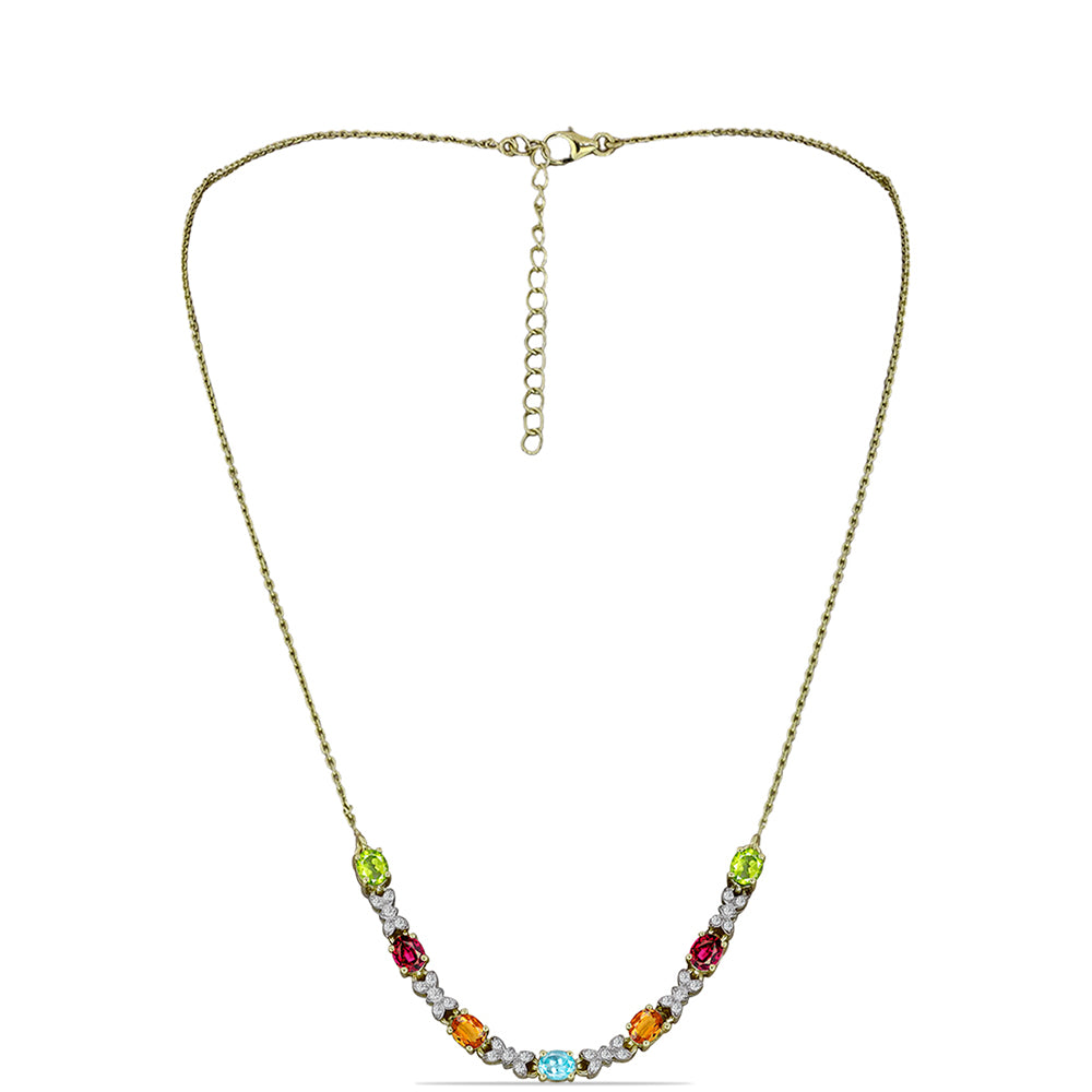 Goldplattierte Silberhalskette mit Chakra Turmalin und weißem Topas