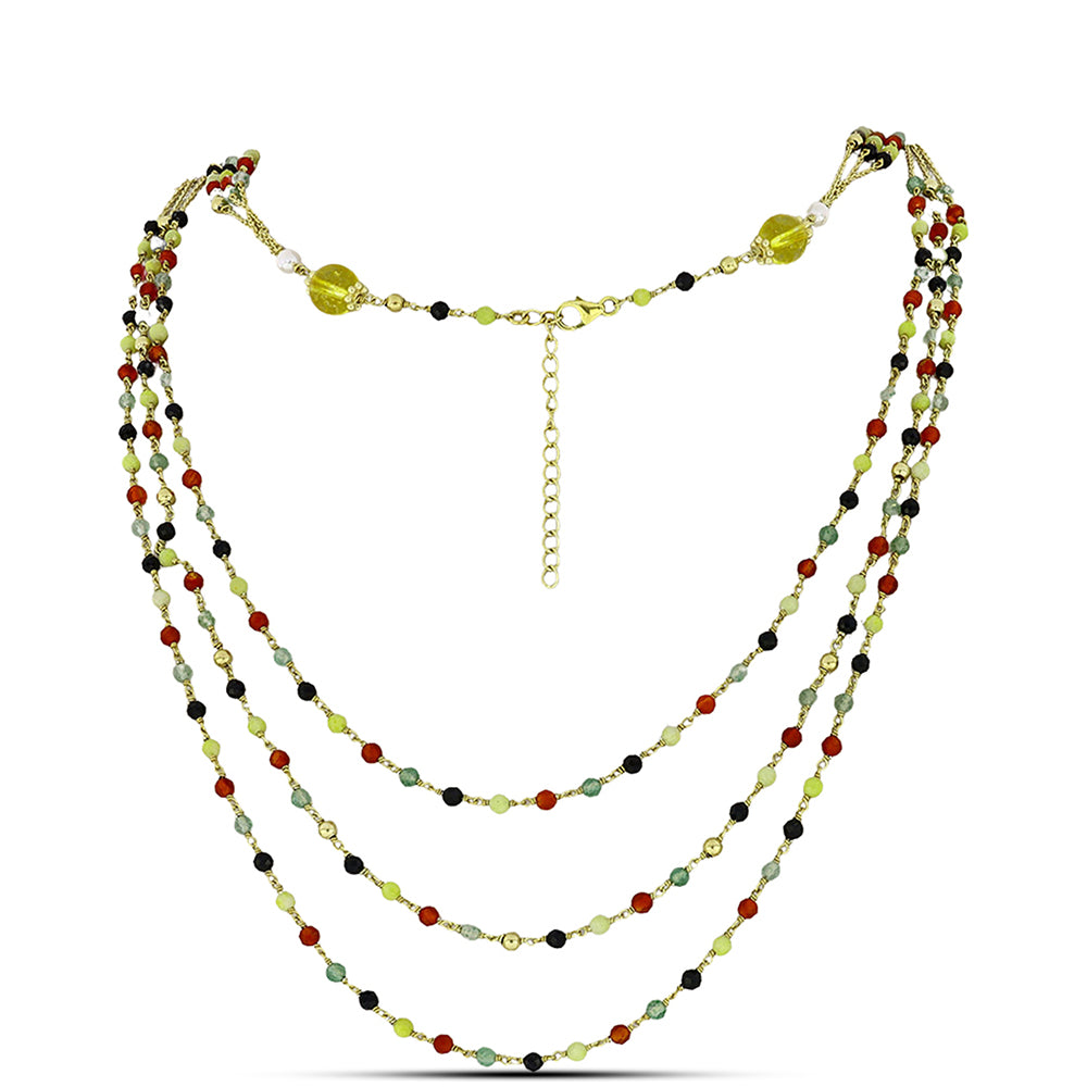 Goldplattierte Silberhalskette mit Karneol und Zitrin aus dem Ural