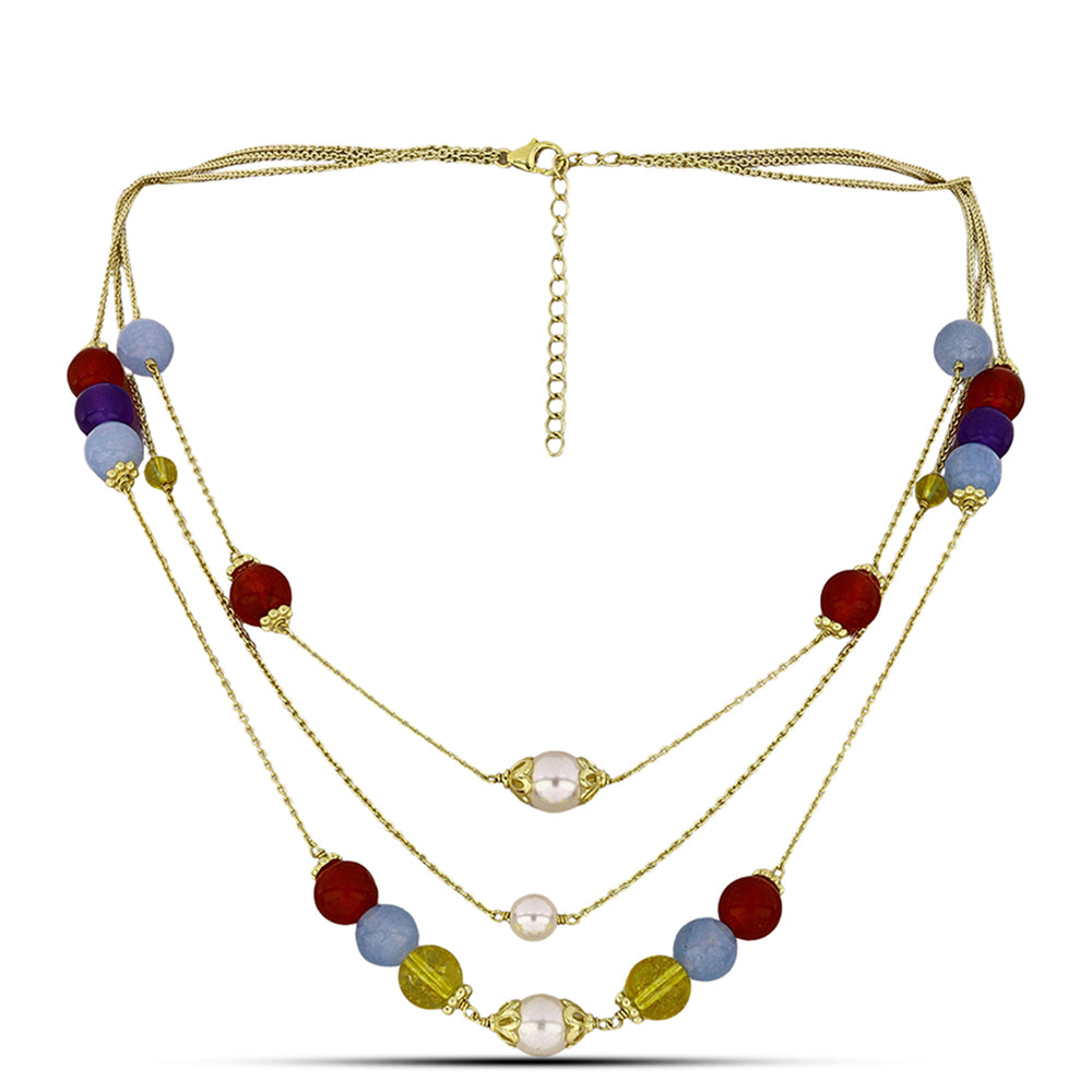 Goldplattierte Silberhalskette mit lila Jade und Zitrin aus dem Ural