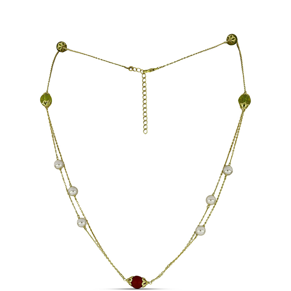 Goldplattierte Silberhalskette mit Zitrin aus dem Ural und Karneol