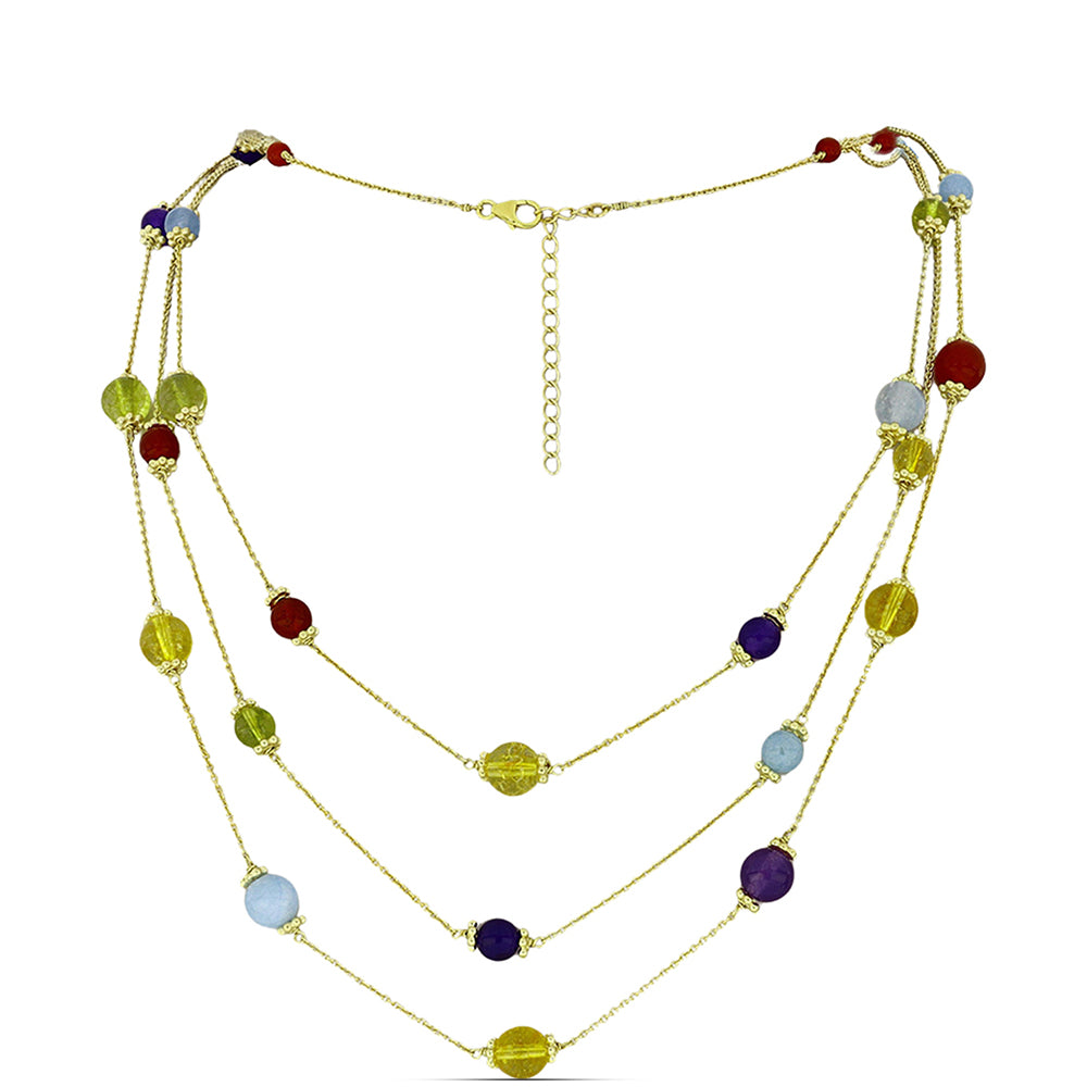 Goldplattierte Silberhalskette mit lila Jade und Zitrin aus dem Ural