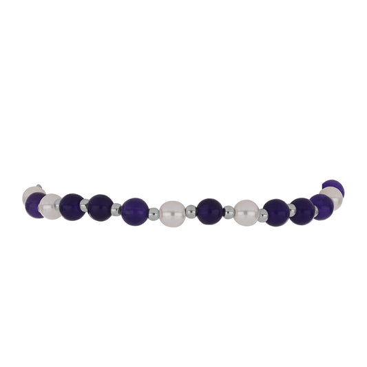 Silberarmband mit lila Jade und weißer Süßwasserperle